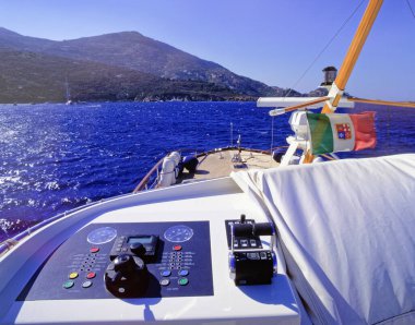 Italy, Circeo (Rome), Tyrrhenian sea, luxury yacht, external driving consolle