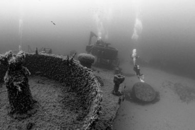 ITALY, Mediterranean Sea, Ponza Island; the wreck of a sunken ship (FILM SCAN)