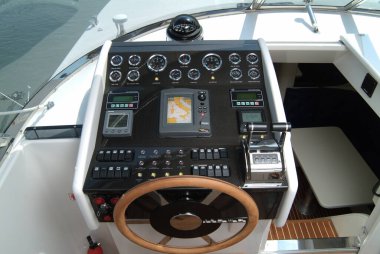 Italy, Mediterranean Sea, Fiumicino (Rome); 10 July 2003,luxury yacht, driving consolle -EDITORIAL