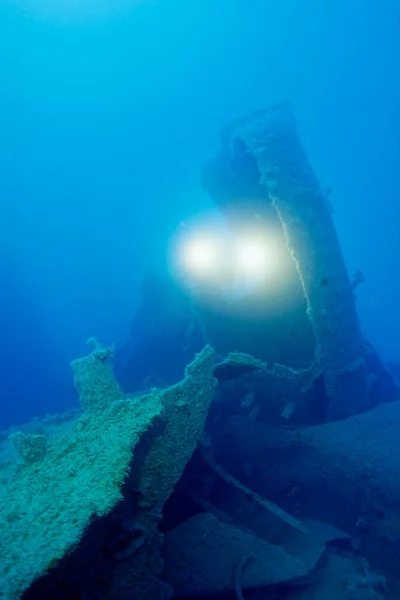 Italy Mediterranean Sea Ponza Island Wreck Sunken Ship Scuba Diver — Stockfoto