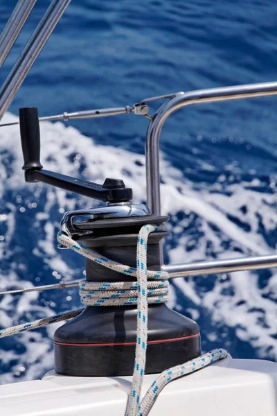 Italy Sicily Mediterranean Sea Cruising Sailing Boat Winch — Stock Photo, Image