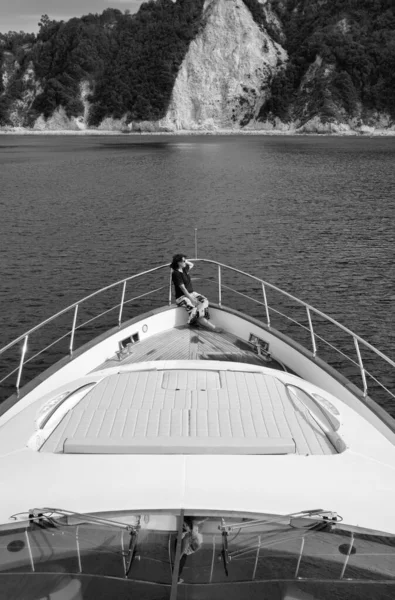 Włochy Toskania Wyspa Elba Widok Wybrzeża Luksusowy Jacht Azimut — Zdjęcie stockowe