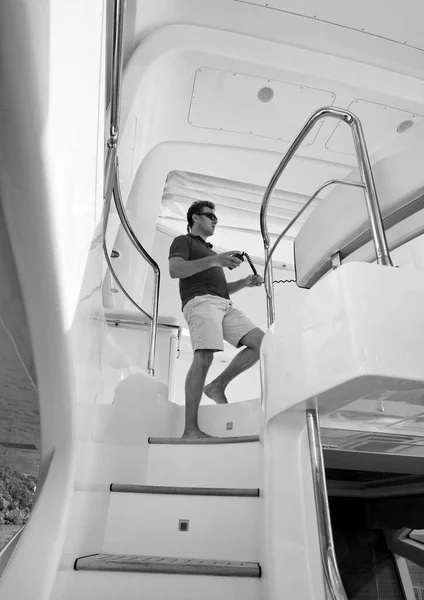 Włochy Toskania Wyspa Elba Luksusowy Jacht Azimut Schody Flybridge — Zdjęcie stockowe