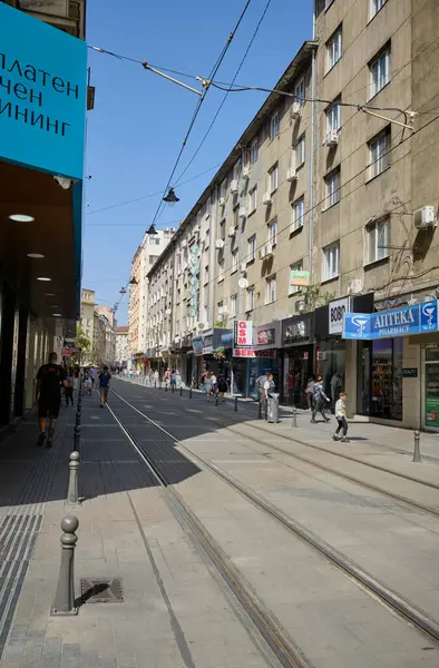 Bulgaria Sofía Septiembre 2023 Personas Edificios Antiguos Una Calle Central — Foto de Stock