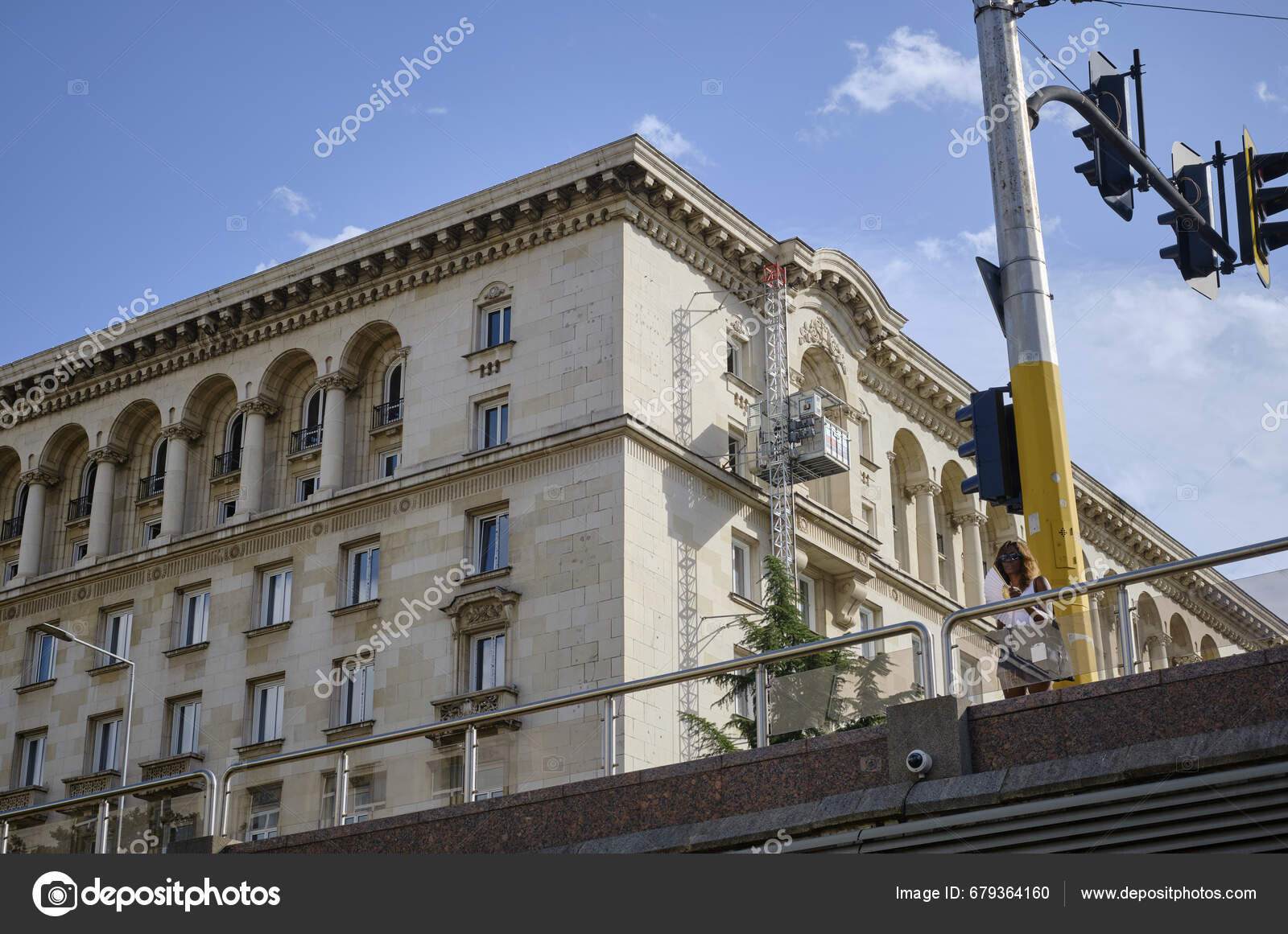 Bulgaria Sofia September 2023 Old Building Facade People Downtown