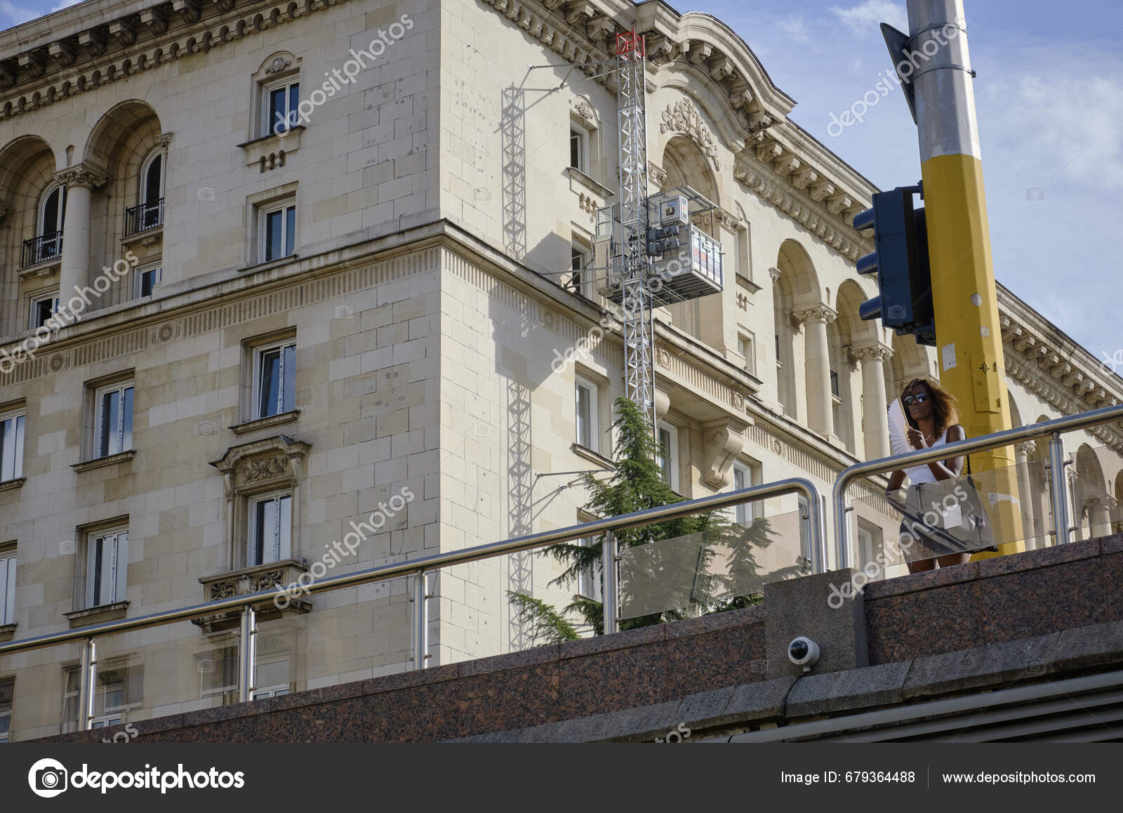 Bulgaria Sofia September 2023 Old Building Facade People Downtown