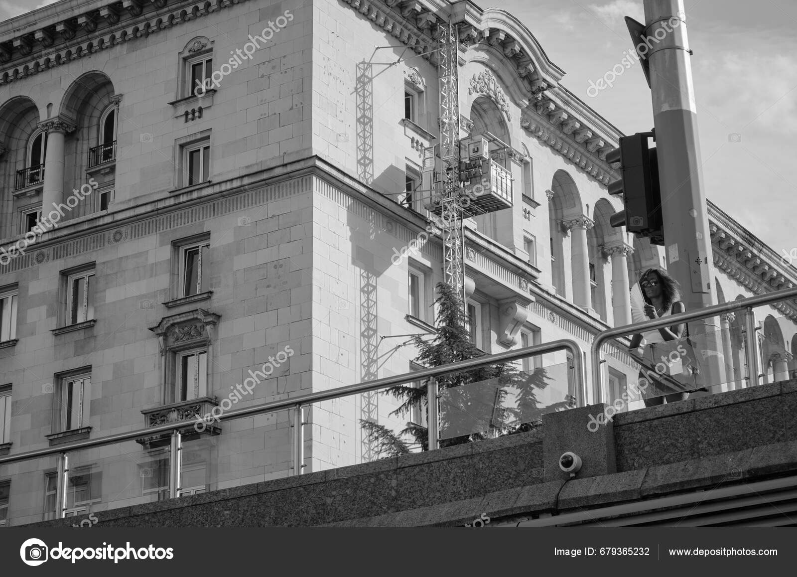 Bulgaria Sofia September 2023 Old Building Facade People Downtown