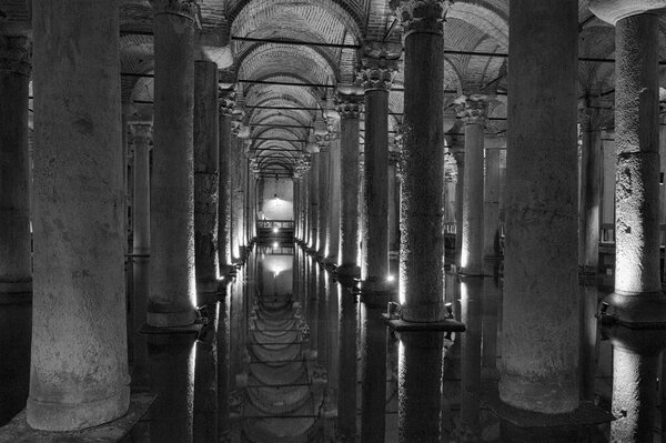 Turkey, Istanbul, The underground Basilica Cistern, built by Justinianus in the 6th century, is still in use and remains an important supply of sweet water for the city