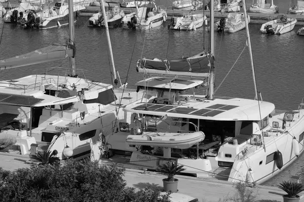 Stock image Italy, Sicily, Mediterranean sea, Marina di Ragusa (Ragusa Province); 23 July 2024, catamaran sailing boats in the port - EDITORIAL