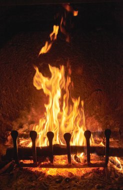 Şöminede yanan odun.