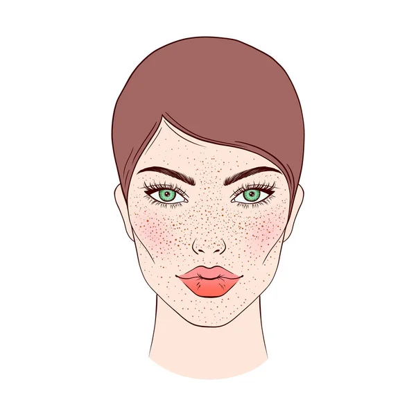 Portrait Young Woman Freckles Her Face — Stock Vector