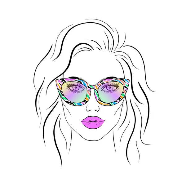 Młoda Kobieta Okularach Przeciwsłonecznych Białym Tle — Wektor stockowy