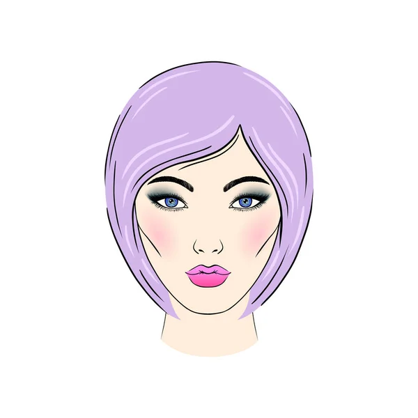 Face Young Asian Woman Portrait Young Woman Lilac Hair Color — Stock Vector