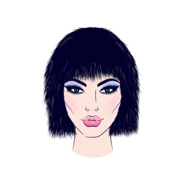 Beyaz arka planda genç bir kadının portresi.