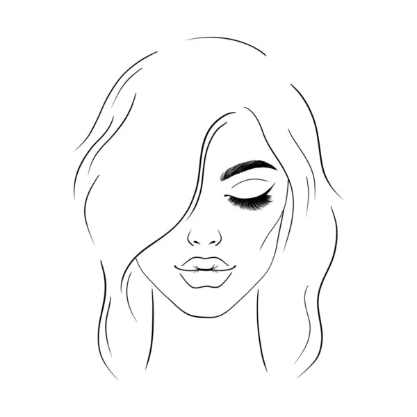 Cara Mujer Con Ojos Cerrados Ilustración Dibujada Mano — Vector de stock
