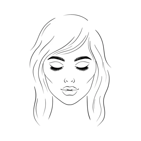 目を閉じた女性の顔 手描きイラスト — ストックベクタ