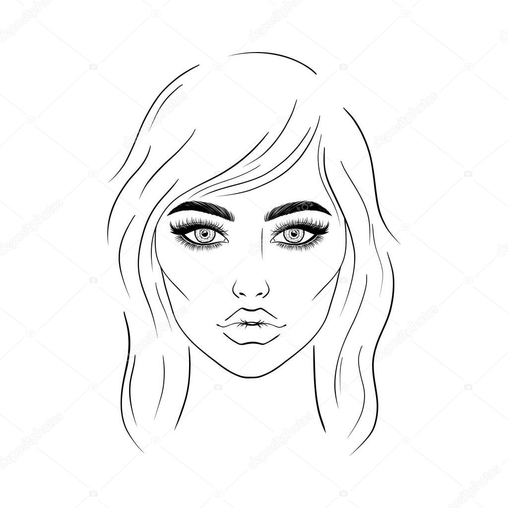 Young woman sketch on white background.Hand drawn illustration.