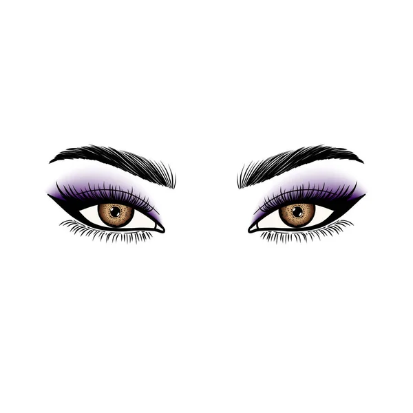 Weibliche Augen Mit Lidschatten Linearem Stil Auf Weißem Hintergrund — Stockvektor