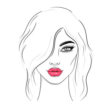 Genç bir kadın beyaz arka plan çiziyor. El çizimi illüstrasyon..