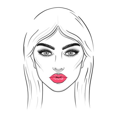 Genç bir kadın beyaz arka plan çiziyor. El çizimi illüstrasyon..