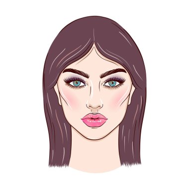 Beyaz arka planda genç bir kadının portresi..