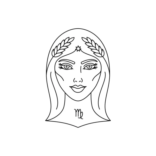 Signe Zodiaque Vierge Style Line Art Sur Fond Blanc — Image vectorielle