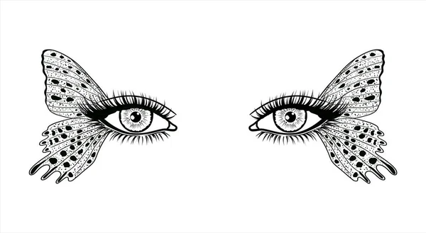 Kobieta Oczy Skrzydłami Motyla Ilustracja Mody — Wektor stockowy