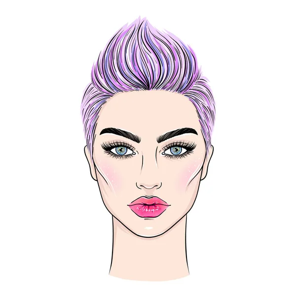Face Young Woman Violet Hair — Stock Vector