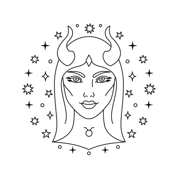 Signe Zodiaque Taurus Style Line Art Sur Fond Blanc — Image vectorielle