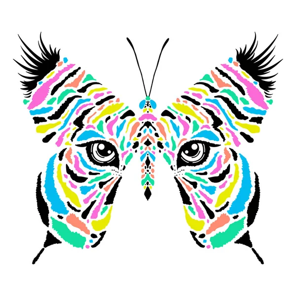Schmetterling Mit Tigerprint Und Tigeraugen — Stockvektor