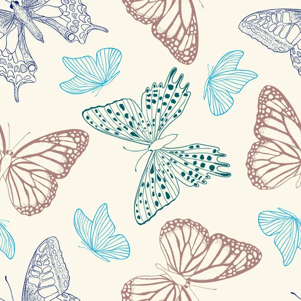 Modello Senza Cuciture Con Farfalle Sfondo Chiaro — Vettoriale Stock