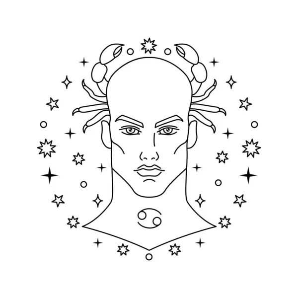 Cancer Signe Zodiaque Ligne Style Art Sur Fond Blanc — Image vectorielle