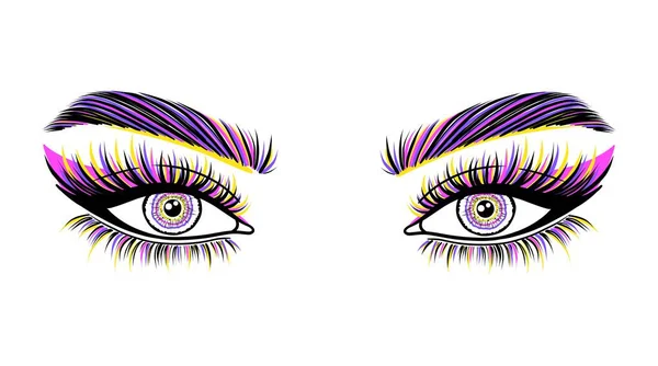 Uzun Kirpikli Parlak Makyajlı Kadın Gözler — Stok Vektör