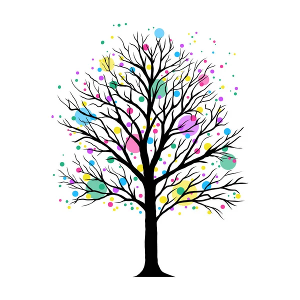 Tree Silhouette Colorful Dots White Background — Stock Vector