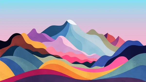 Farbenfrohe Landschaft Mit Bunten Bergen Hügeln Und Feldern — Stockvektor