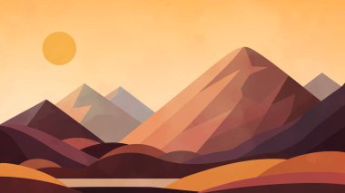 Soluk kahverengi gölgeli çöl dağları. Minimalist tarzda manzara..