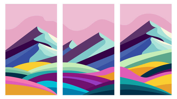 Collage with abstract mountains and fields in minimalist style