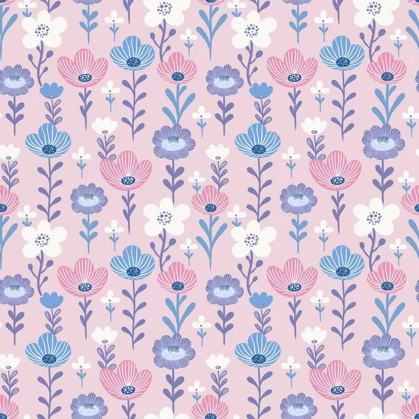 Seamless Pattern Colorful Flowers Pink Background — Stock Vector