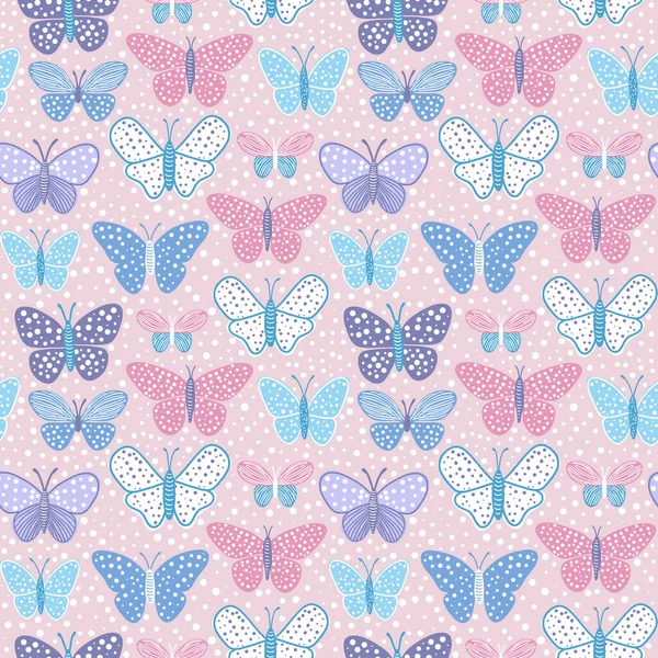 Nahtloses Muster Mit Schmetterlingen Auf Mint Hintergrund — Stockvektor