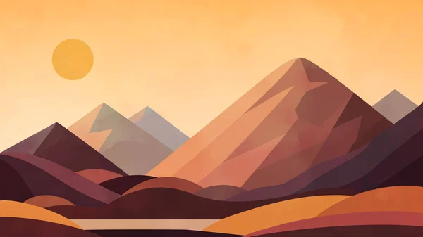 Montagnes Désertiques Dans Des Tons Brun Pâle Paysage Dans Style — Image vectorielle