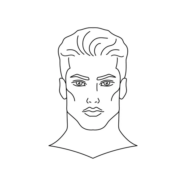 Den Unge Mands Ansigt Vektor Illustration Hvid Baggrund Linje Kunst Stock-vektor