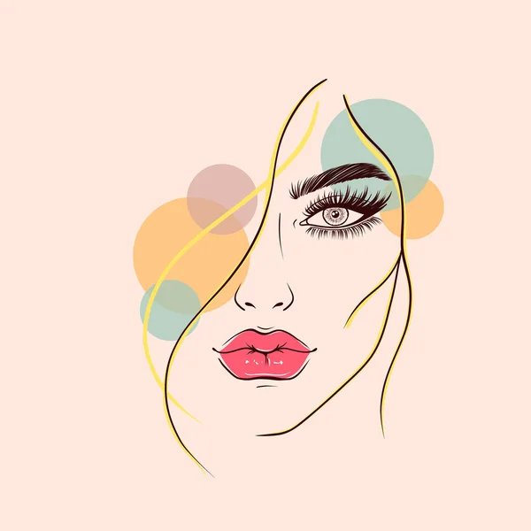 Collage Med Kvinnligt Ansikte Och Färgglada Cirklar — Stock vektor