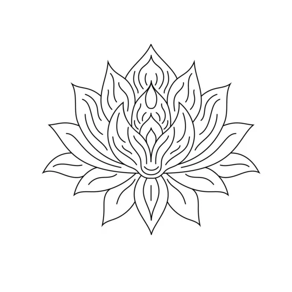Fleur Lotus Dans Style Linéaire Plat Isolé Sur Fond Blanc — Image vectorielle
