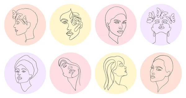 Insamling Sociala Medier Belysa Omslag Med Kvinnor Ansikten — Stock vektor