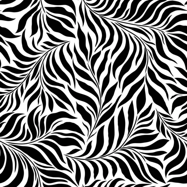 Naadloze Patroon Met Zwarte Bladeren Witte Achtergrond — Stockvector