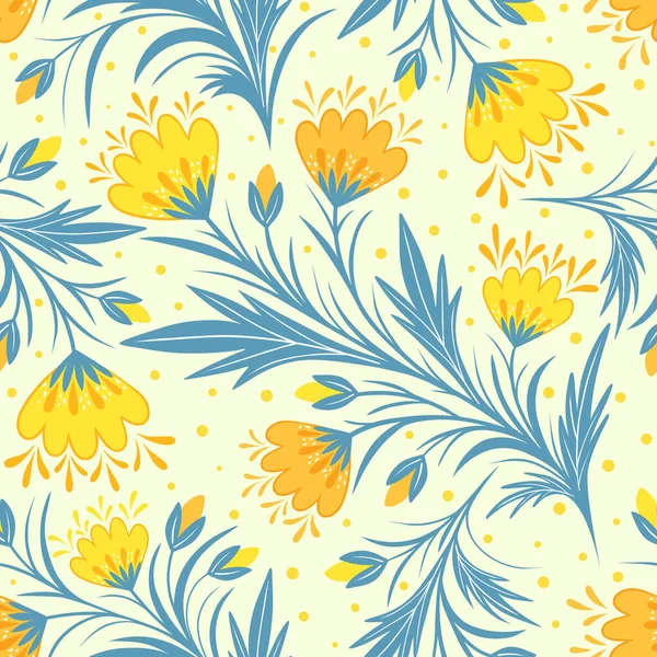 Nahtloses Muster Mit Gelben Blüten Auf Hellem Hintergrund — Stockvektor