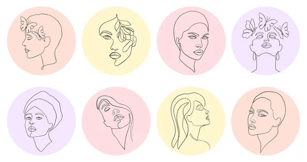 Coleção Redes Sociais Destacam Capas Com Rostos Femininos Ilustração De Stock