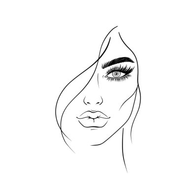 Beyaz arka planda genç bir kadının resmi..