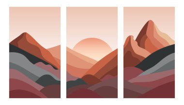 Renkli dağlarla minimalist tarzda kolaj.