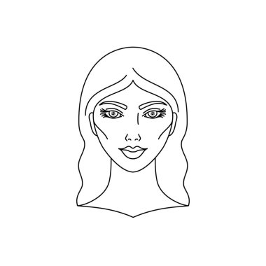 Genç bayanın yüzü. Beyaz arkaplan üzerine vektör illüstrasyonu. Çizgi sanatı. Stili tasarım..